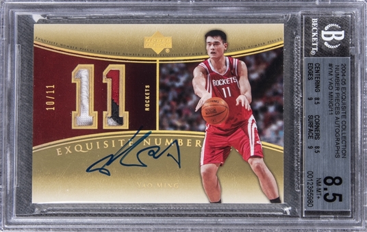 2004-05 UD "Exquisite Collection" Number Pieces Autographs #YM Yao Ming Signed Game Used Patch Card (#10/11) – BGS NM-MT+ 8.5/BGS 10